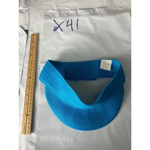 Turquoise Wide Brim Visor Hat Adjustable Back One Size Summer Beach Sun Hat - Picture 2 of 3